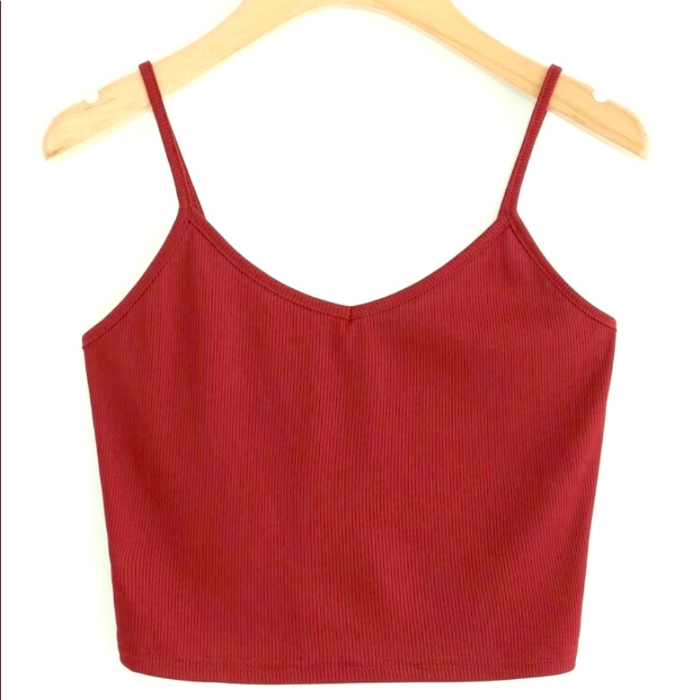 Red Knit Crop Cami Top